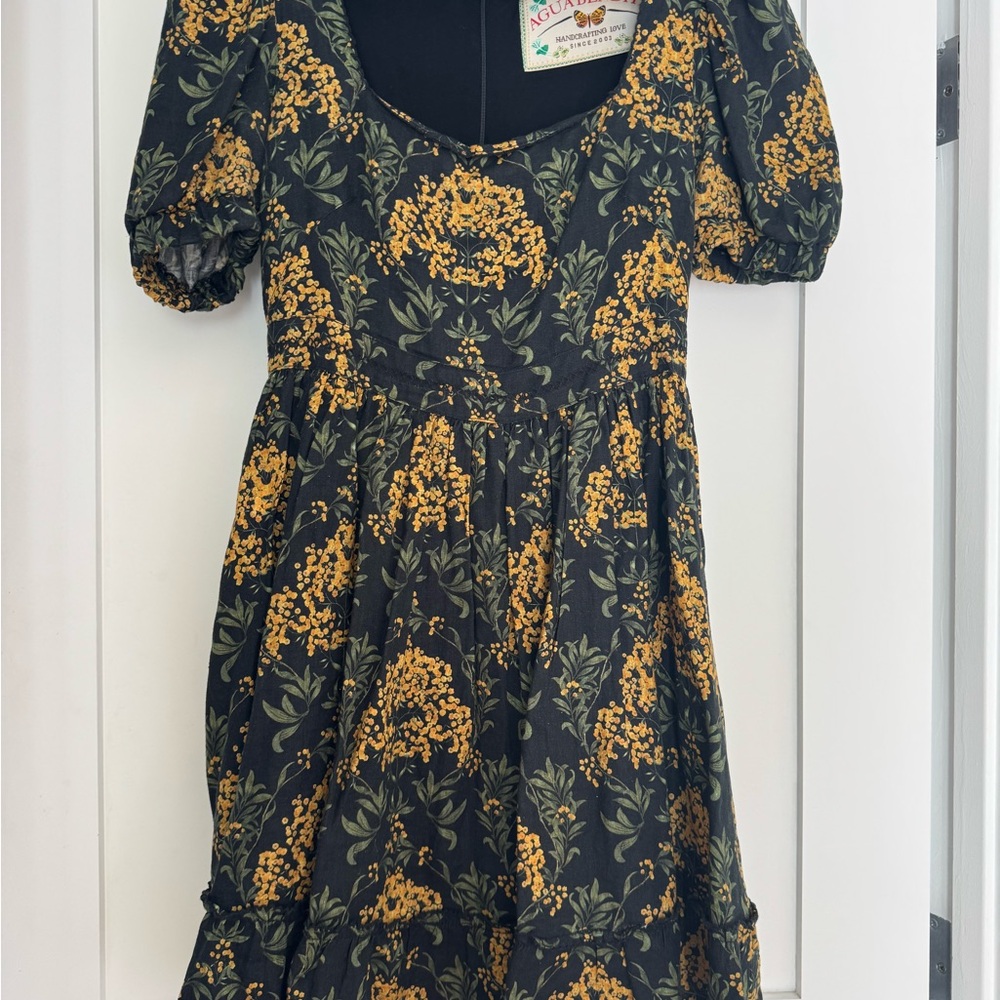 Agua Bendita Handcrafted Puff Sleeve Floral Dress - Size S